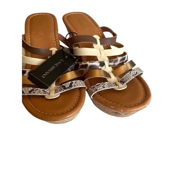 Lane Bryant Womens Multi-Strap Cork Wedge Sandals Size 10W Brown Gold Snake Prin - Picture 7 of 8